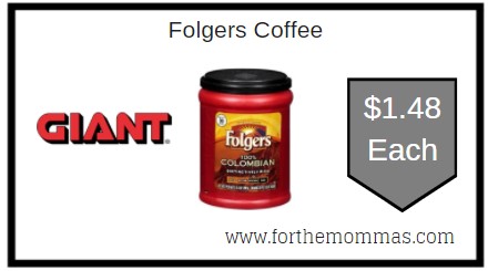 Giant: Folgers Coffee JUST $1.48