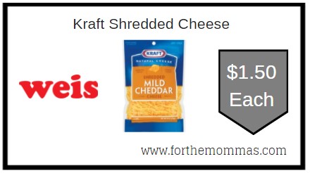Weis: Kraft Shredded Cheese ONLY $1.50 Each 