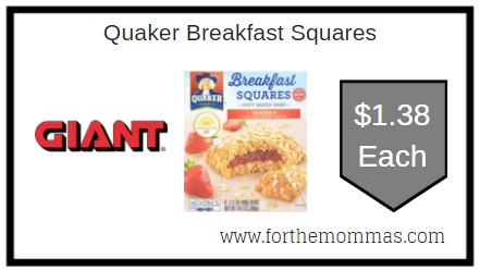 Giant: Quaker Breakfast Squares Just $1.38 Each