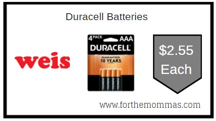 Weis: Duracell Batteries ONLY $2.55 Each 