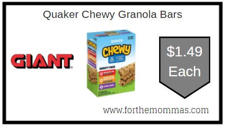 Giant: Quaker Chewy Granola Bars Just $1.49 Each 