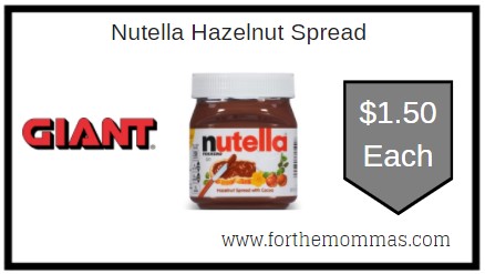 Giant: Nutella Hazelnut Spread Only $1.50 Each 