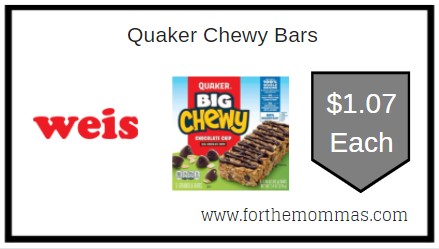 Weis: Quaker Chewy Bars ONLY $1.07 Each