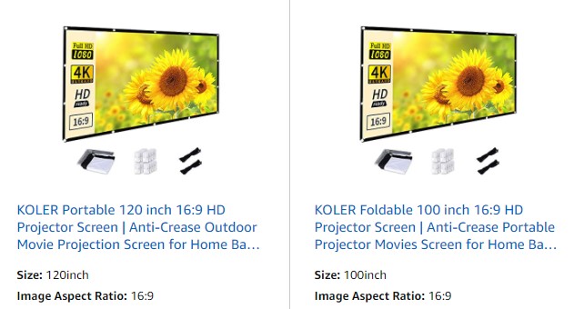 Amazon: Foldable 100″ 16:9 Projector Screen $16.99 and $17.99 for 120″