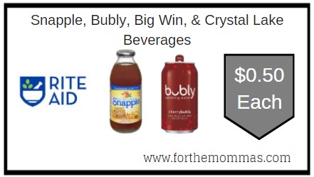 Rite Aid: Snapple, Bubly, Big Win, & Crystal Lake Beverages ONLY $0.50 Each