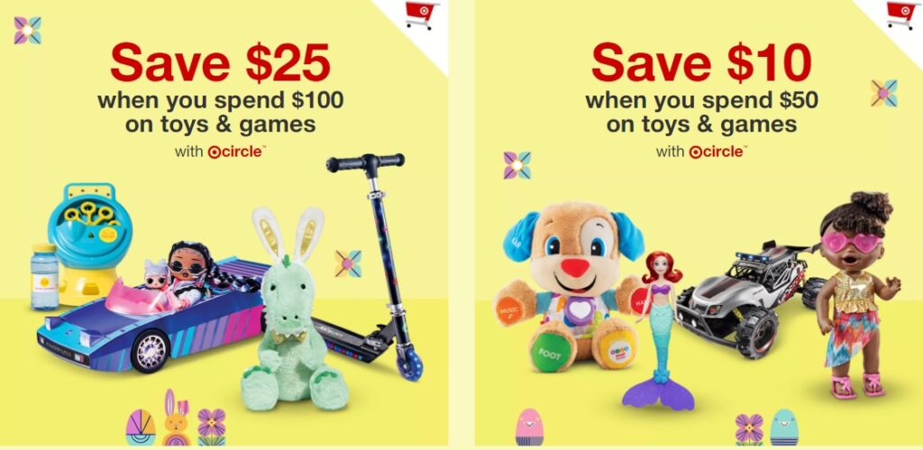 Target Toy Coupon: $25 off $100 or $10 off $50