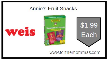 Weis: Annie's Fruit Snacks ONLY $1.99 Each