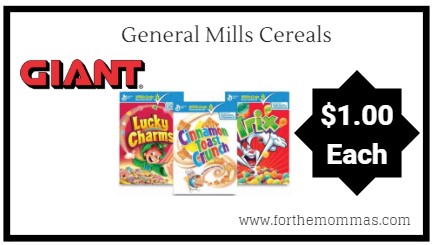 Giant: General Mills Cereals Only $1.00 Each 