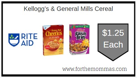 Rite Aid: Kellogg’s & General Mills Cereal ONLY $1.25 Each 