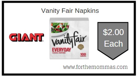 Giant: Vanity Fair Napkins Just $2.00 Each