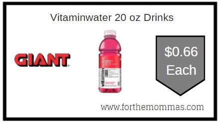 Giant: Vitaminwater 20 oz Drinks JUST $0.66 Each