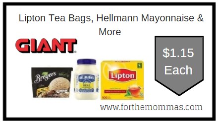 Giant: Lipton Tea Bags, Hellmann Mayonnaise & More JUST $1.15 Each