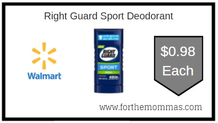 Walmart: Right Guard Sport Deodorant ONLY $0.98 Each 