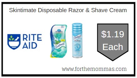 Rite Aid: Skintimate Disposable Razor & Shave Cream ONLY $1.19 Each 
