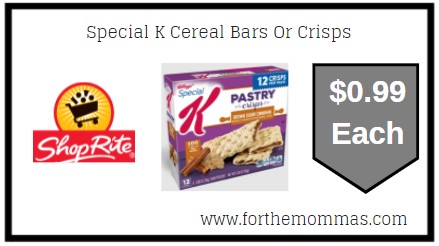 ShopRite: Special K Cereal Bars Or Crisps JUST $0.99 Each