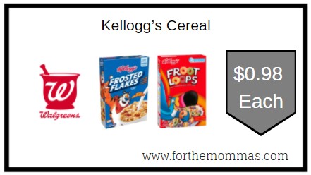 Walgreens: Kellogg’s Cereal ONLY $0.98 