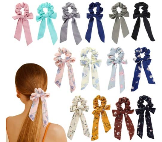 Amazon:  14 Piece Chiffon Hair Scrunchies with Removable Knotted Bow $10.99