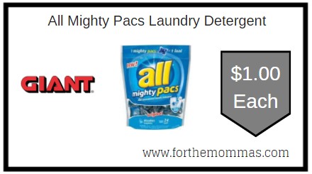 Giant: All Mighty Pacs Laundry Detergent ONLY $1.00 Each