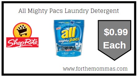 ShopRite: All Mighty Pacs Laundry Detergent ONLY $0.99 Each