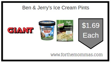 Giant: Ben & Jerry's Ice Cream Pints JUST $1.69 Each 