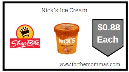 ShopRite: Nick’s Ice Cream JUST $0.88 Each
