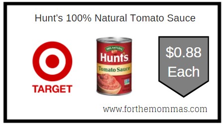Target: Hunt's 100% Natural Tomato Sauce ONLY $0.88 Each