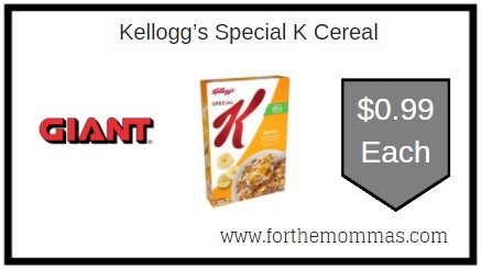 Giant: Kellogg’s Special K Cereal JUST $0.99 Each