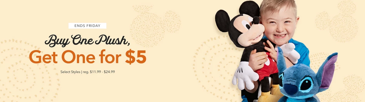 Buy 1 Plush and Get 1 for $5.00 at ShopDisney.com