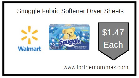 Walmart: Snuggle Fabric Softener Dryer Sheets ONLY $1.47 Each 