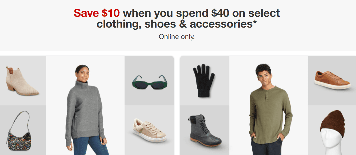 Target has $10 off $40 Clothes, Shoes & Accessories