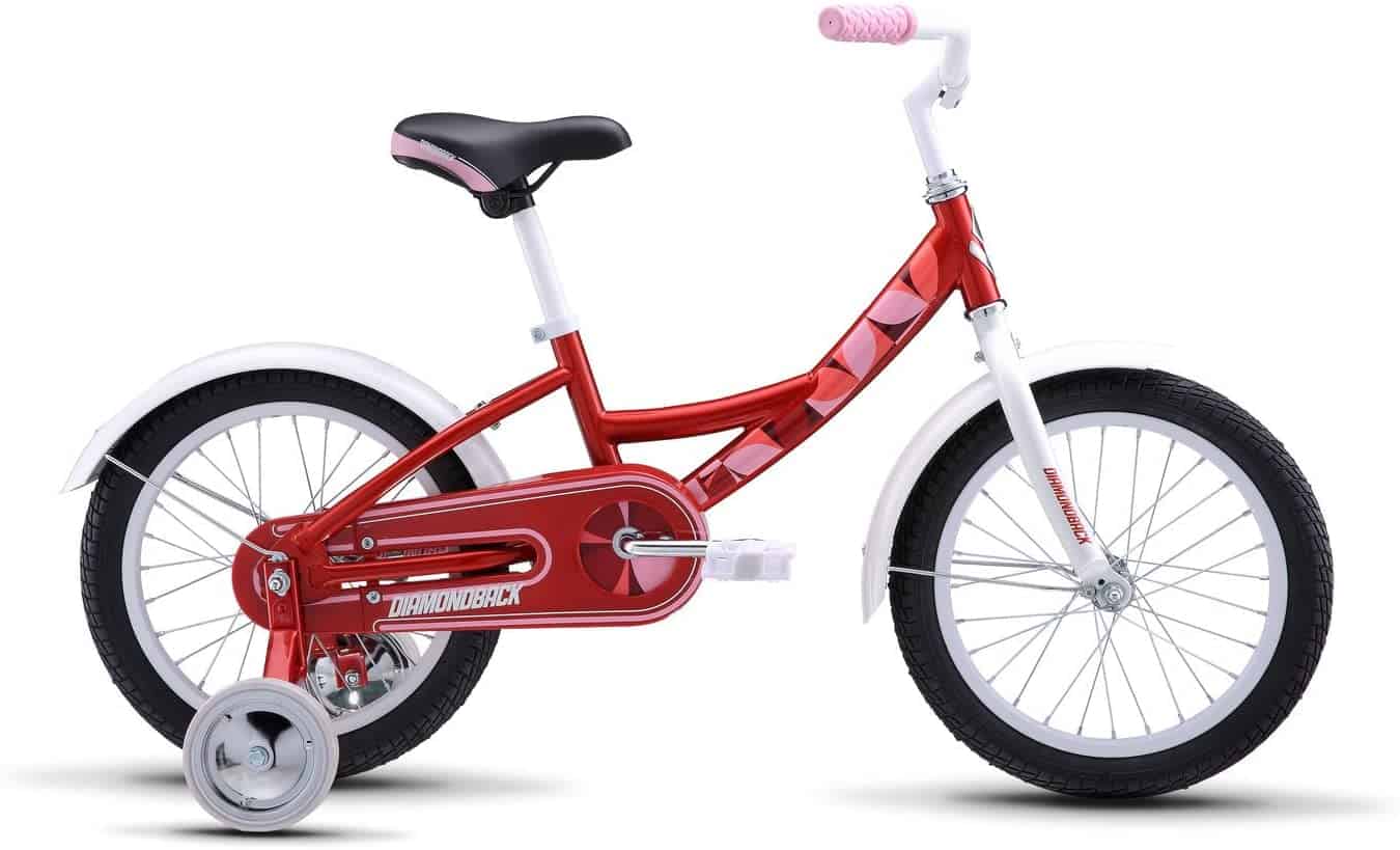 AmazonL Diamondback Bikes Mini Impression 16 Girls’ Sidewalk Bike w/ Training Wheels (Red) $67.33