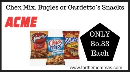 Chex Mix, Bugles or Gardetto’s Snacks
