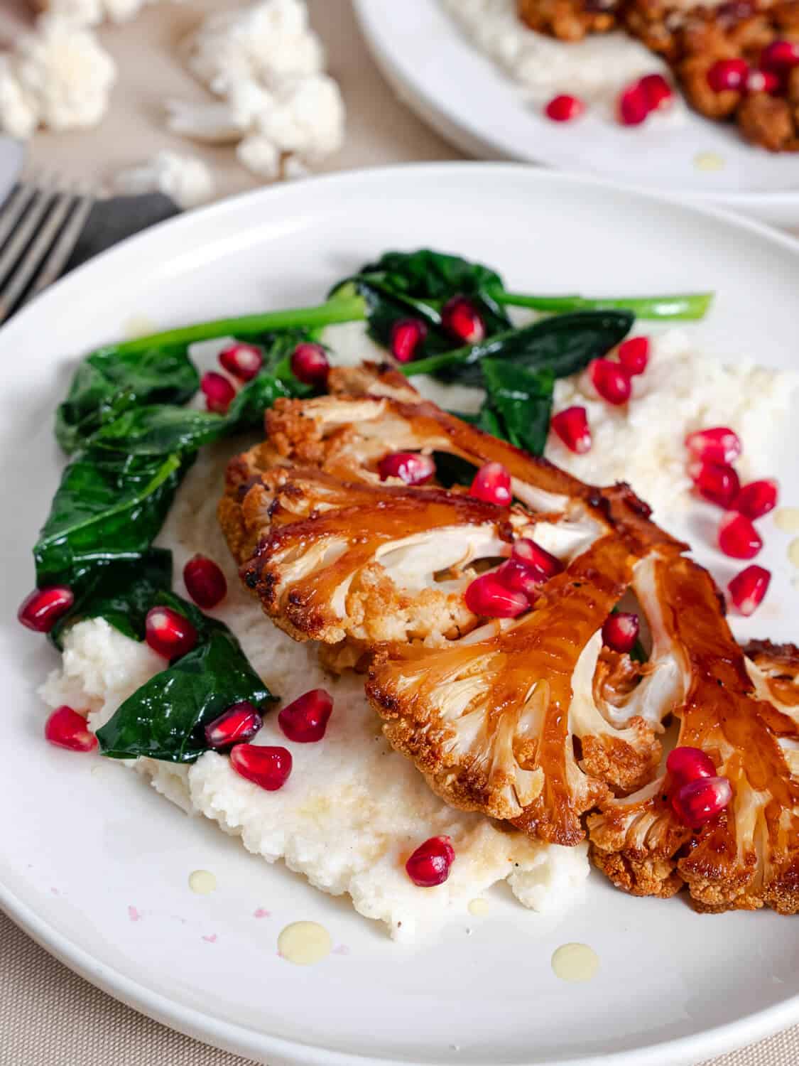 KetoFriendly Roasted Cauliflower Steak Over Mashed Cauliflower