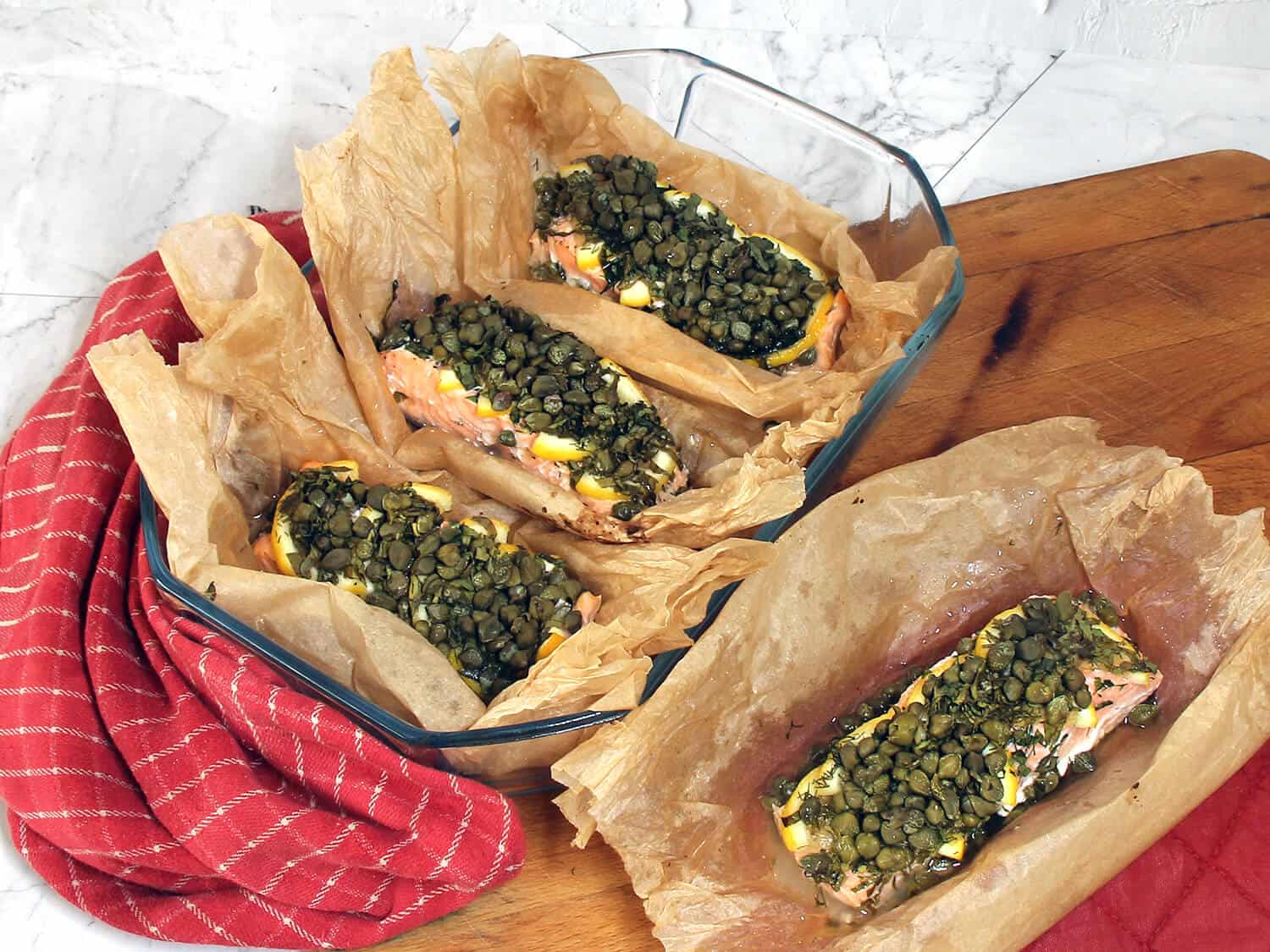 Quick and Easy Baked Salmon en Papilotte with Fresh Herbs and Capers