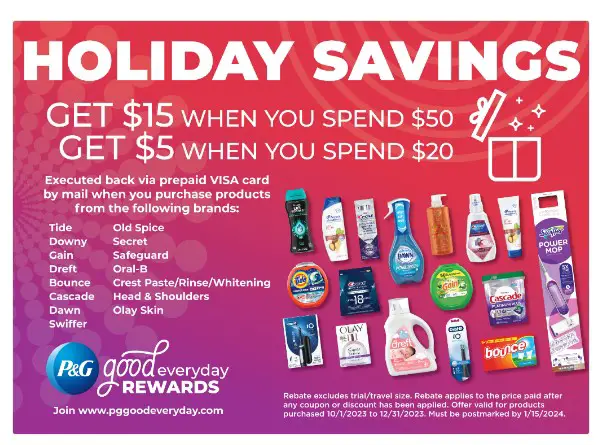 $15 Rebate When You Spend $50 on Proctor and Gamble Products