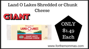 Giant Deal on Land O Lakes Shredded or Chunk Cheese