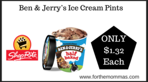 ShopRite Deal on Ben & Jerrys Ice Cream Pints
